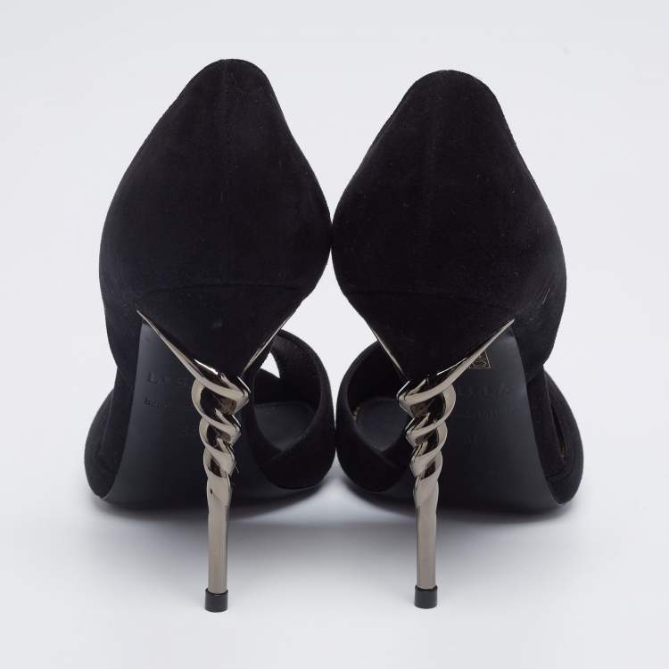 Pre Owned Le Silla Black Suede Peep-Toe Spiral Heel Pumps Size 38