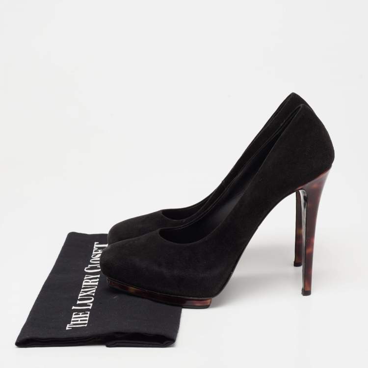 Pre Owned Le Silla Black Suede Platform Pumps Size 38