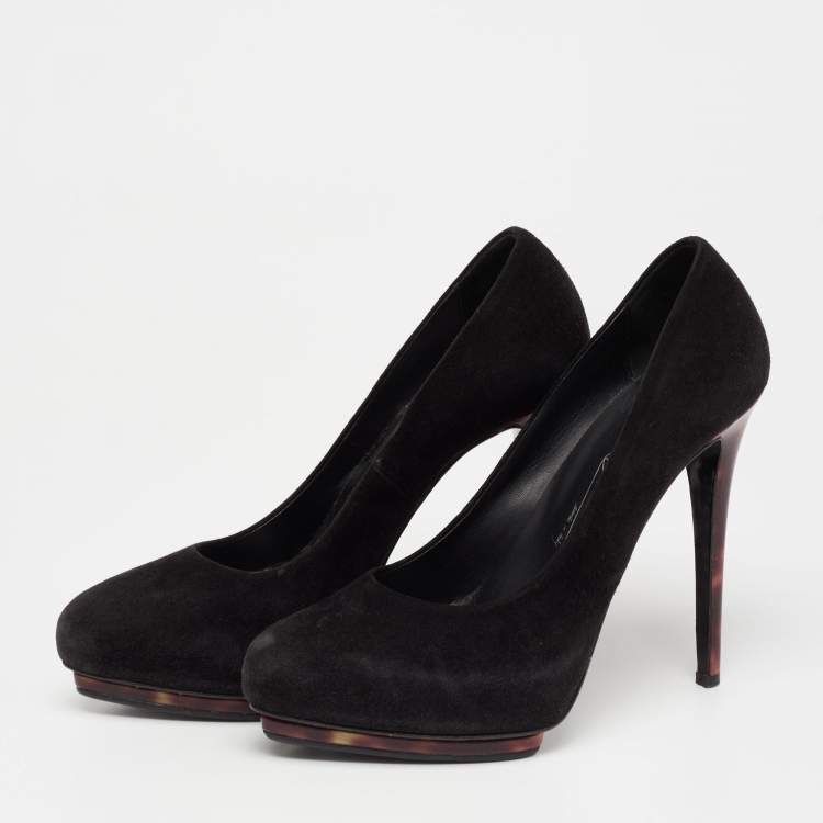 Pre Owned Le Silla Black Suede Platform Pumps Size 38