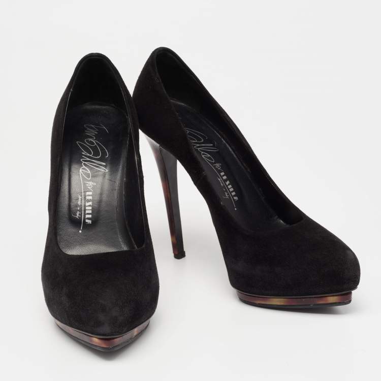 Pre Owned Le Silla Black Suede Platform Pumps Size 38