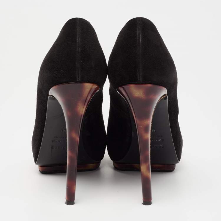 Pre Owned Le Silla Black Suede Platform Pumps Size 38