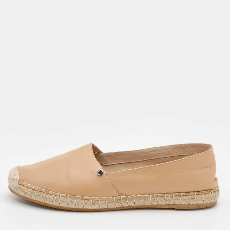 Pre Owned Le Silla Beige Leather Espadrille Flats Size 39