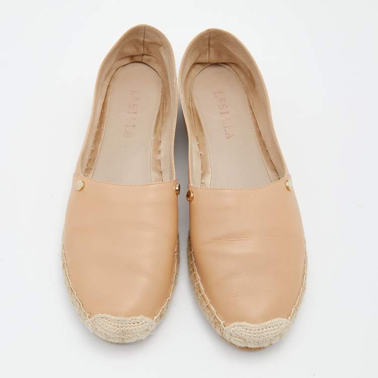Pre Owned Le Silla Beige Leather Espadrille Flats Size 39