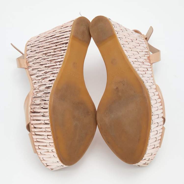 Pre Owned Le Silla Beige Leather Ankle Strap Platform Sandals Size 38.5