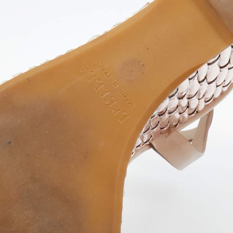Pre Owned Le Silla Beige Leather Ankle Strap Platform Sandals Size 38.5