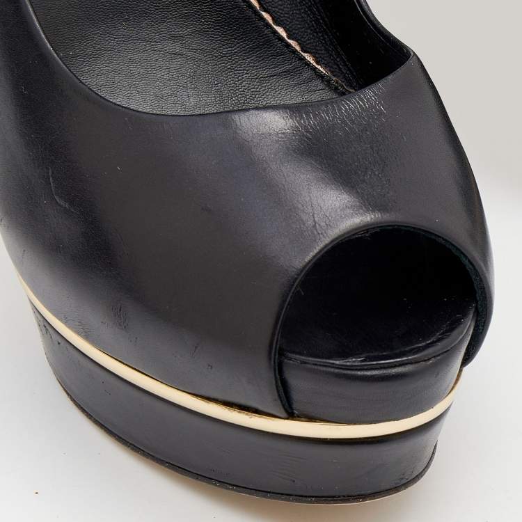 Pre Owned Le Silla Black Leather Peep Toe Platform Pumps Size 39