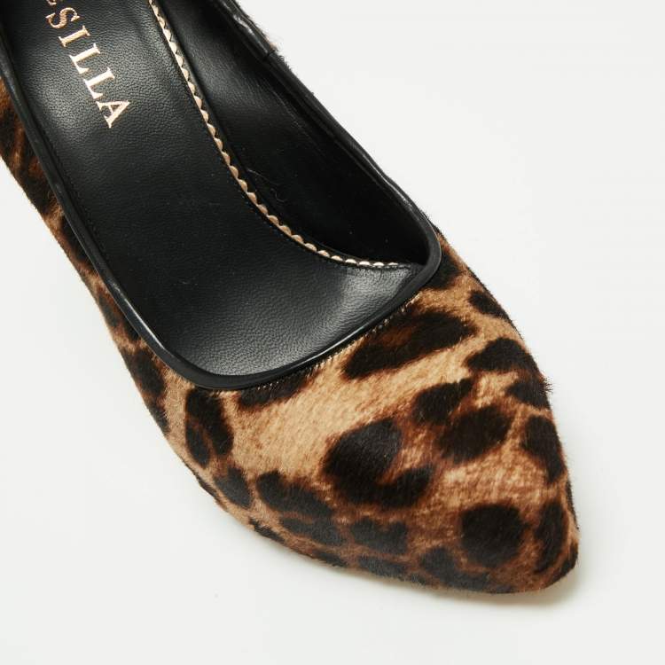 Pre Owned Le Silla Brown/Beige Animal Print Calf Hair Pumps Size 37