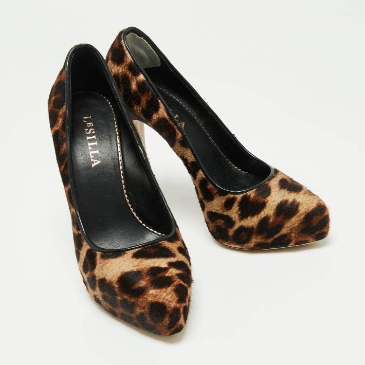 Pre Owned Le Silla Brown/Beige Animal Print Calf Hair Pumps Size 37