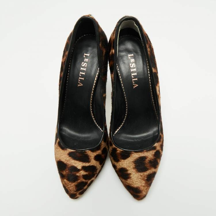 Pre Owned Le Silla Brown/Beige Animal Print Calf Hair Pumps Size 37