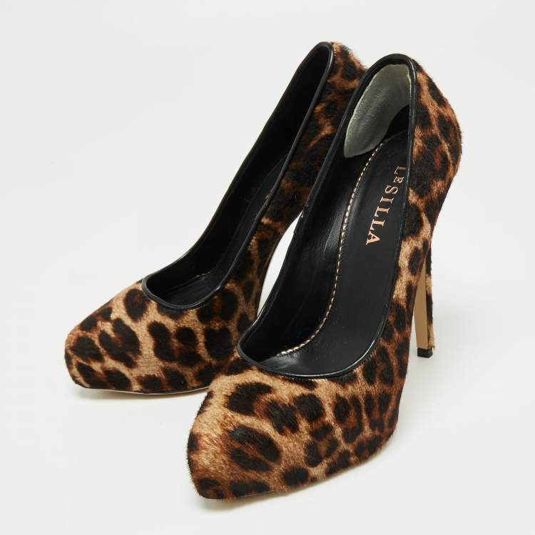 Pre Owned Le Silla Brown/Beige Animal Print Calf Hair Pumps Size 37