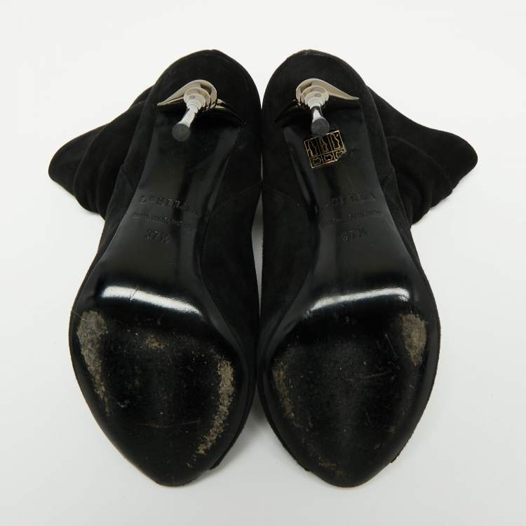 Pre Owned Le Silla Black Suede Peep-Toe Spiral Heel Ankle Boots Size 37.5