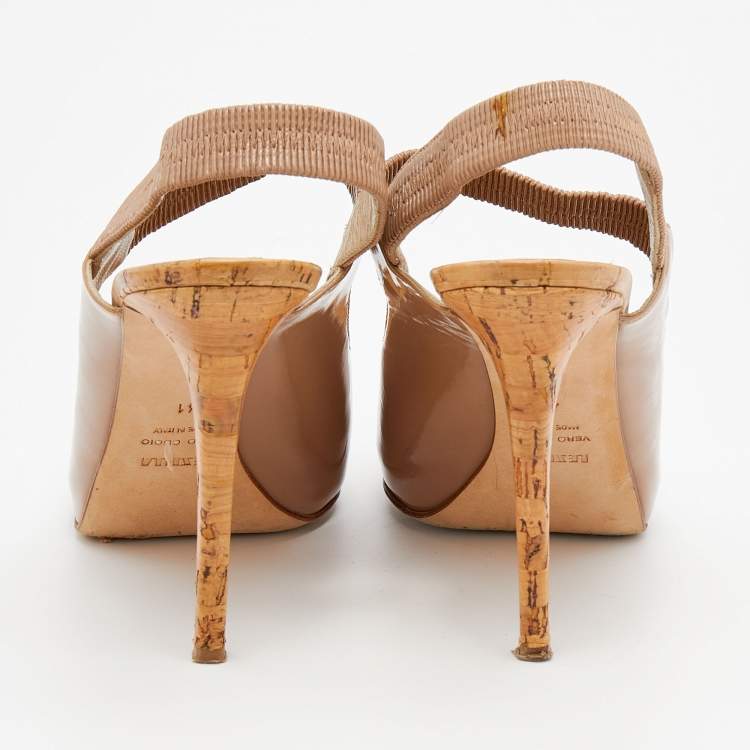 Pre Owned Le Silla Beige Patent Leather Slingback Sandals Size 41