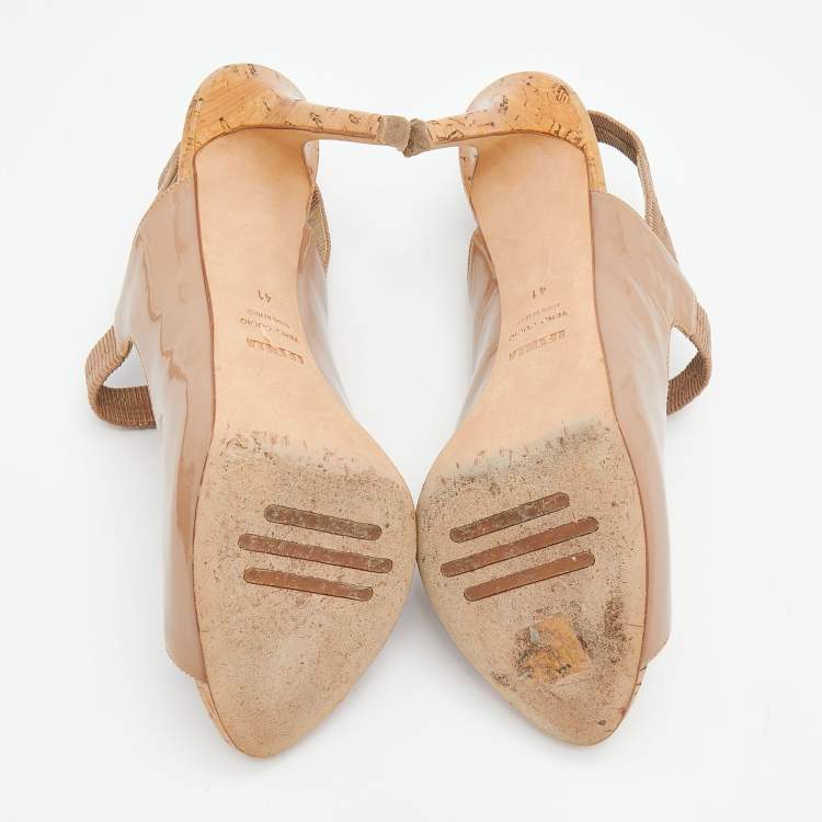 Pre Owned Le Silla Beige Patent Leather Slingback Sandals Size 41