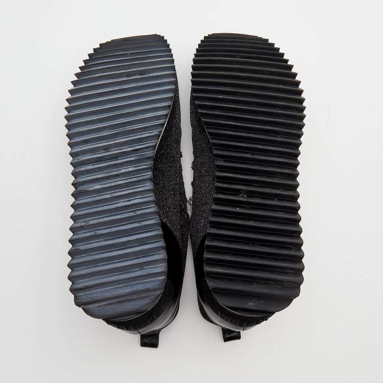 Pre Owned Le Silla Black Lurex Fabric And Leather Crystal Embellished Slip On Sneakers Size 40