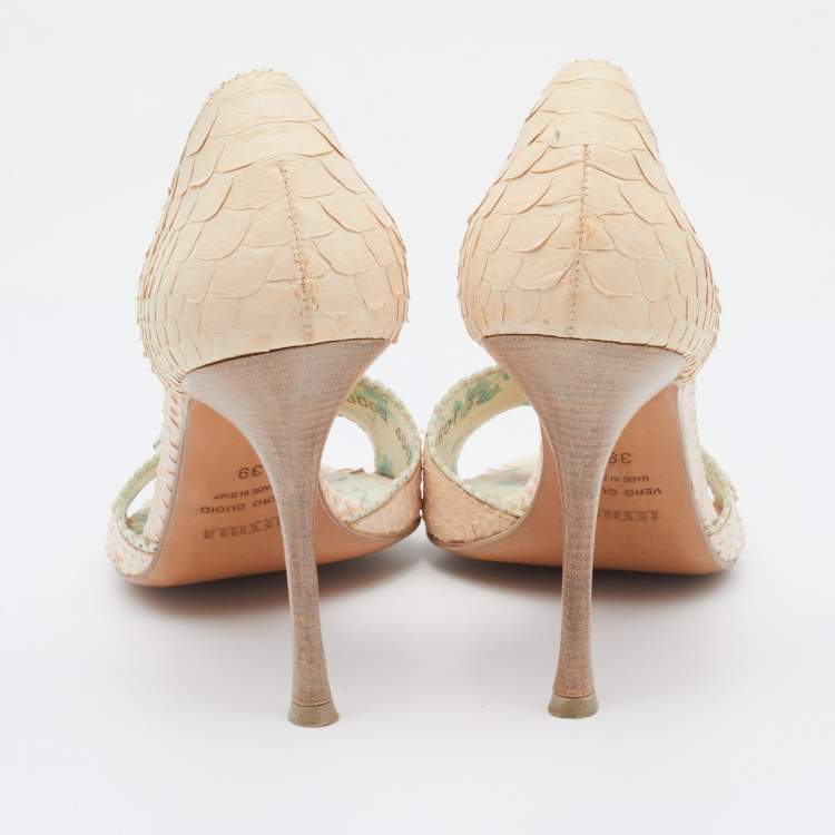 Pre Owned Le Silla Pale Pink Python Leather Embellished D'orsay Open Toe Pumps Size 39