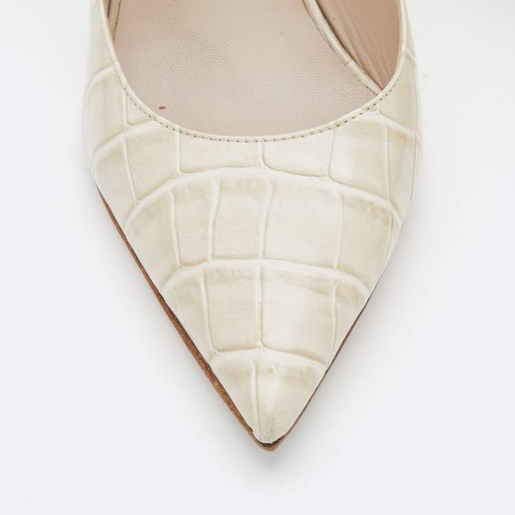 Pre Owned Le Silla Off-White Croc Embossed Leather Eva Pointed Toe Pumps Size 36