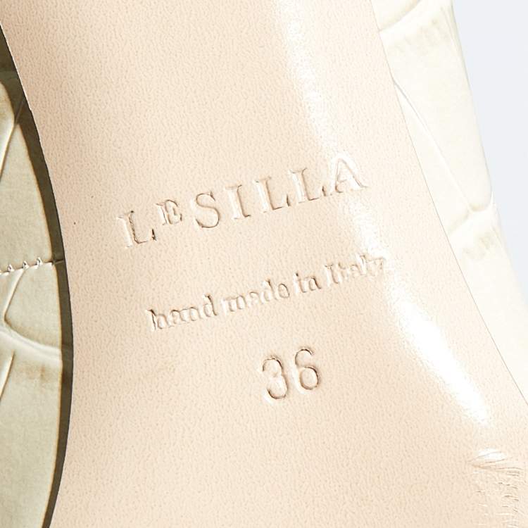 Pre Owned Le Silla Off-White Croc Embossed Leather Eva Pointed Toe Pumps Size 36