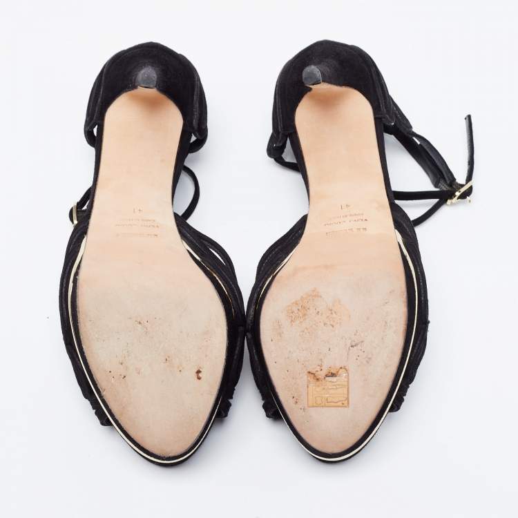 Pre Owned Le Silla Black Cut-Out Suede Ankle Strap Platform Sandals Size 41