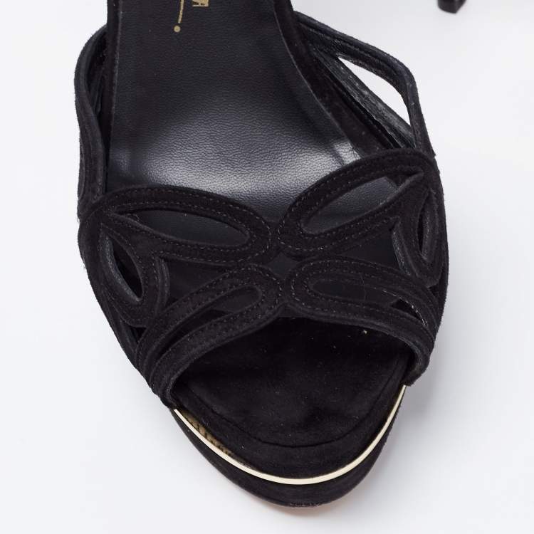 Pre Owned Le Silla Black Cut-Out Suede Ankle Strap Platform Sandals Size 41