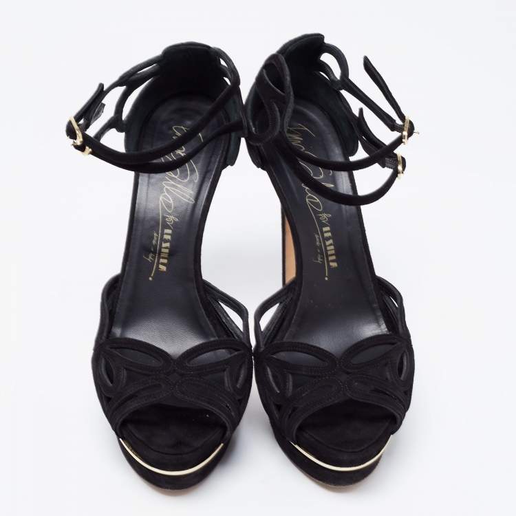 Pre Owned Le Silla Black Cut-Out Suede Ankle Strap Platform Sandals Size 41