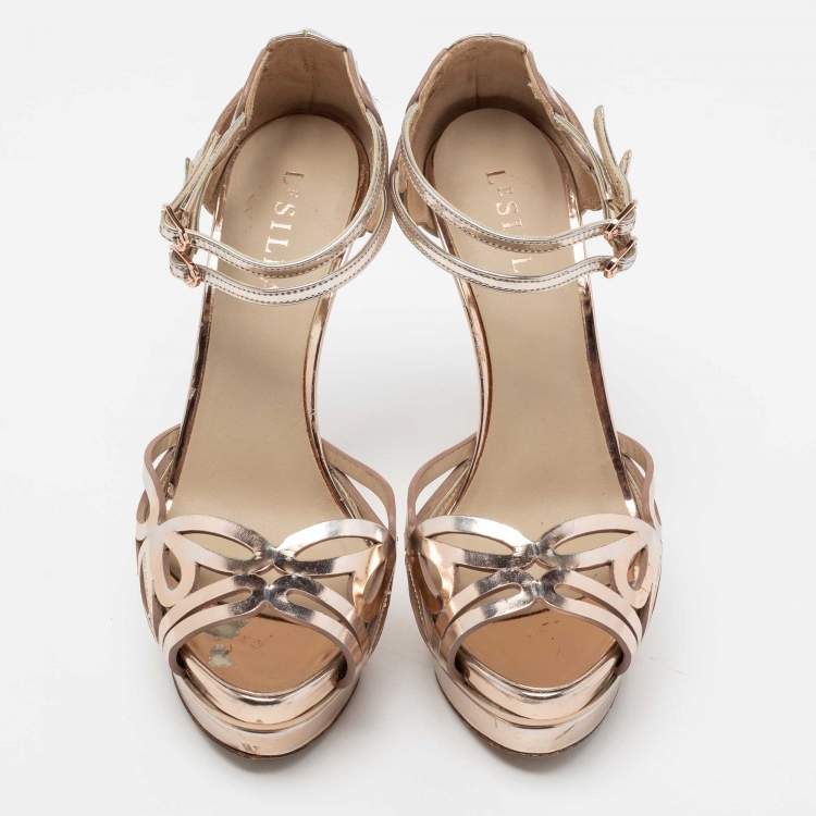 Pre Owned Le Silla Metallic Gold Leather Strappy Platform Sandals Size 39