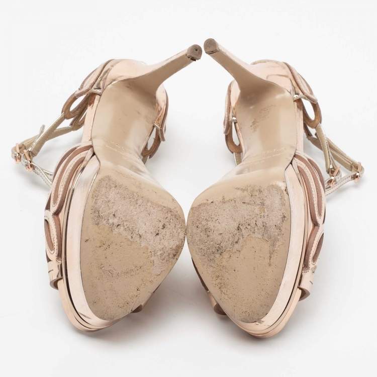 Pre Owned Le Silla Metallic Gold Leather Strappy Platform Sandals Size 39