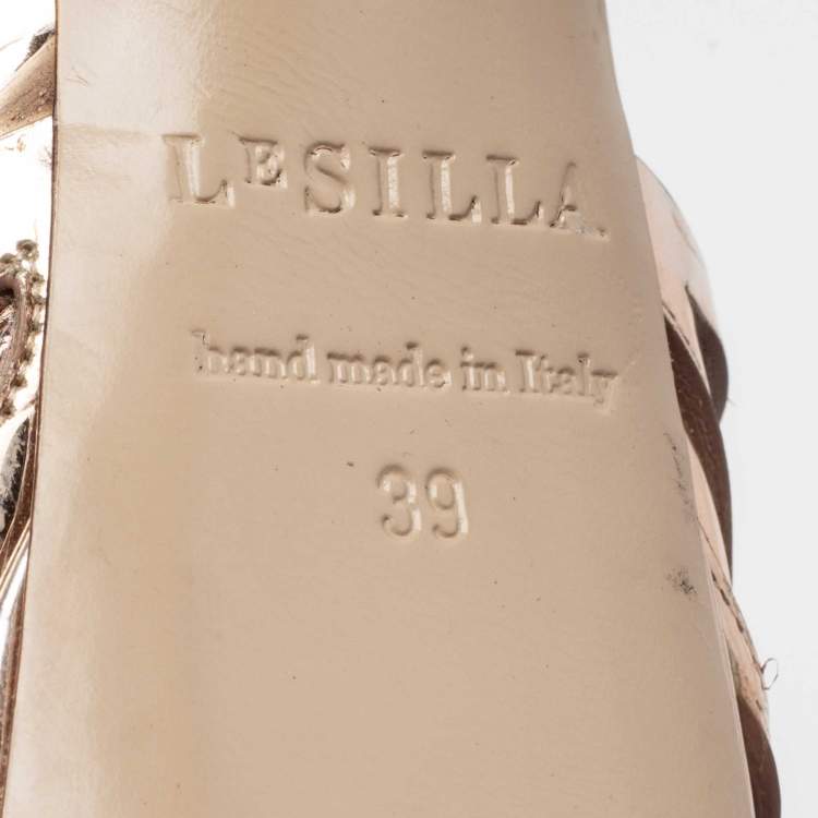 Pre Owned Le Silla Metallic Gold Leather Strappy Platform Sandals Size 39