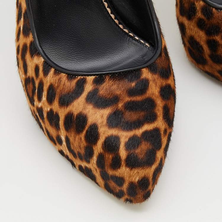 Pre Owned Le Silla Brown Leopard Print Calf Hair Platform Pumps Size 38