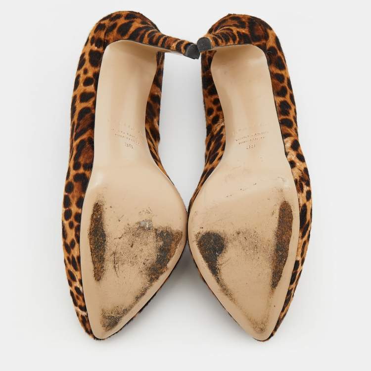 Pre Owned Le Silla Brown Leopard Print Calf Hair Platform Pumps Size 38