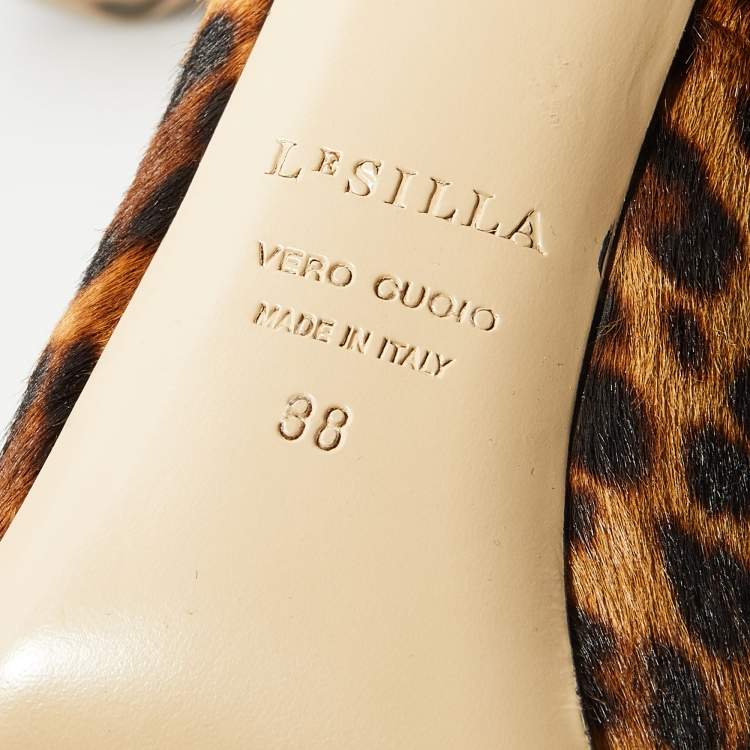 Pre Owned Le Silla Brown Leopard Print Calf Hair Platform Pumps Size 38