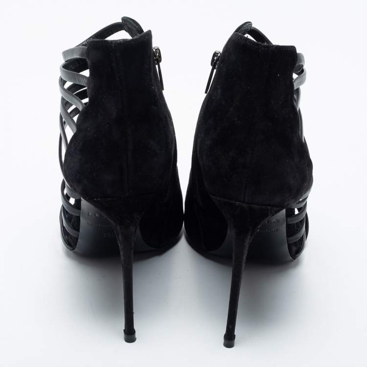 Pre Owned Le Silla Black Suede  And Leather Strappy Sandals Size 39.5