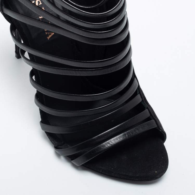Pre Owned Le Silla Black Suede  And Leather Strappy Sandals Size 39.5