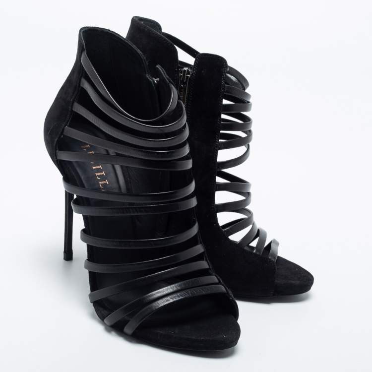 Pre Owned Le Silla Black Suede  And Leather Strappy Sandals Size 39.5