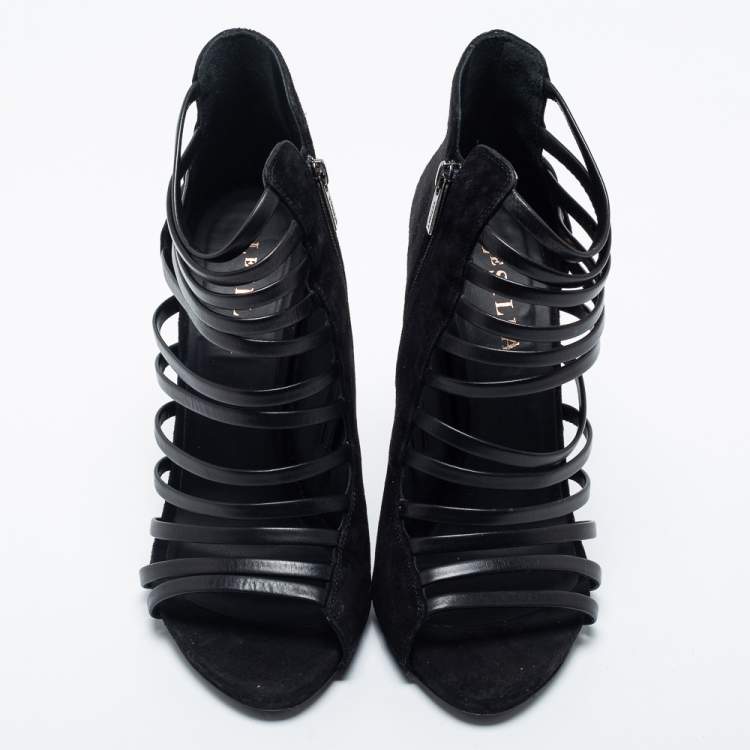 Pre Owned Le Silla Black Suede  And Leather Strappy Sandals Size 39.5