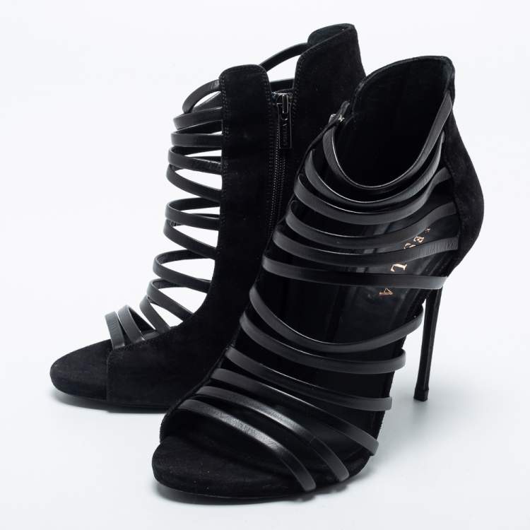Pre Owned Le Silla Black Suede  And Leather Strappy Sandals Size 39.5