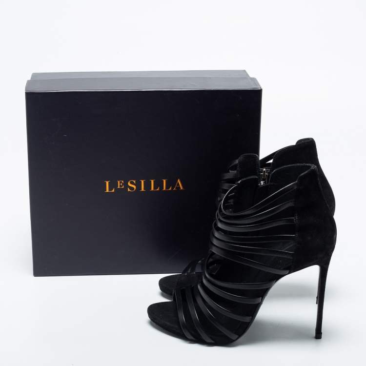 Pre Owned Le Silla Black Suede  And Leather Strappy Sandals Size 39.5