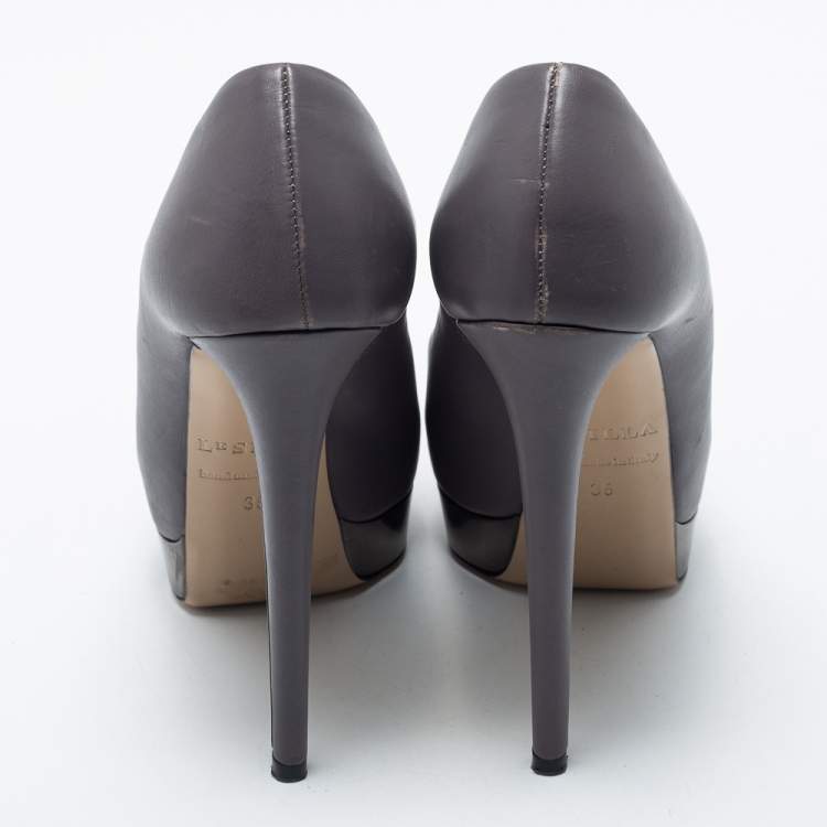 Pre Owned Le Silla Grey Leather Platform Pumps Size 35