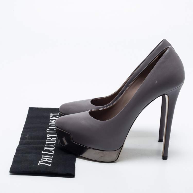 Pre Owned Le Silla Grey Leather Platform Pumps Size 35