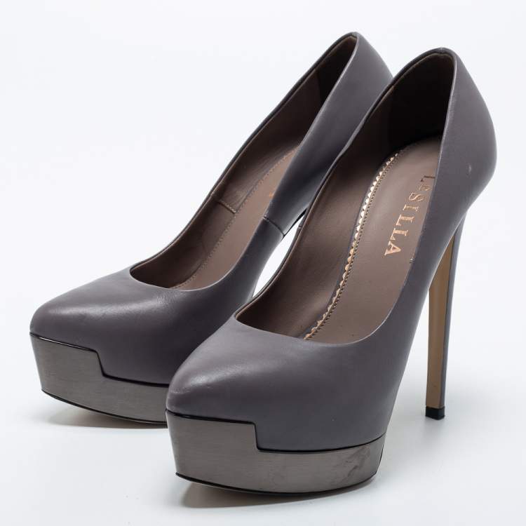 Pre Owned Le Silla Grey Leather Platform Pumps Size 35
