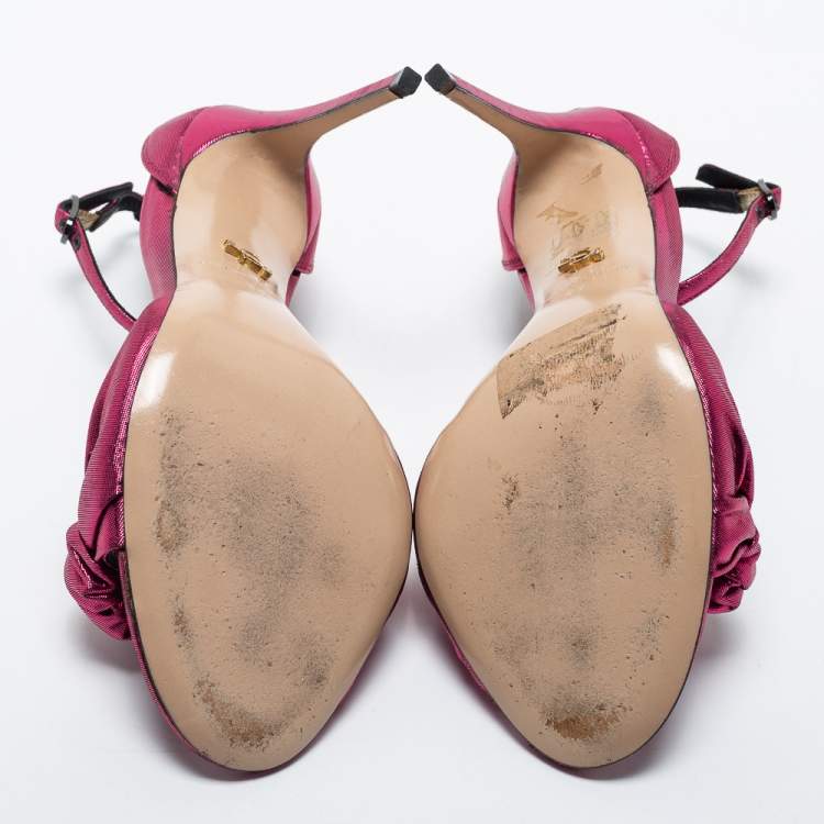 Pre Owned Le Silla Metallic Pink Fabric Ankle Strap Sandals Size 38