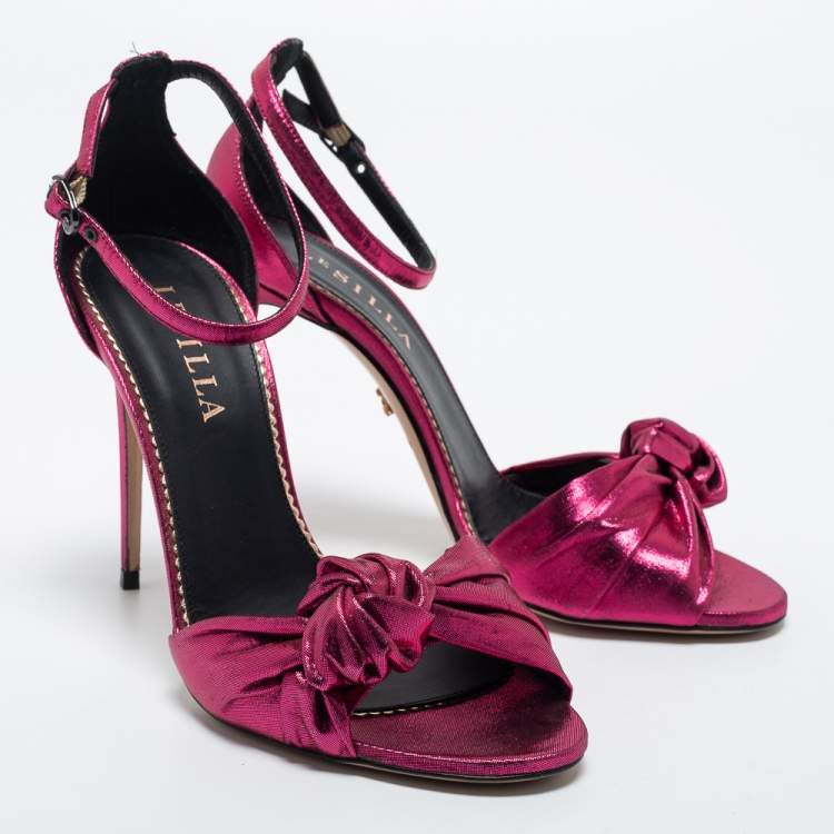 Pre Owned Le Silla Metallic Pink Fabric Ankle Strap Sandals Size 38