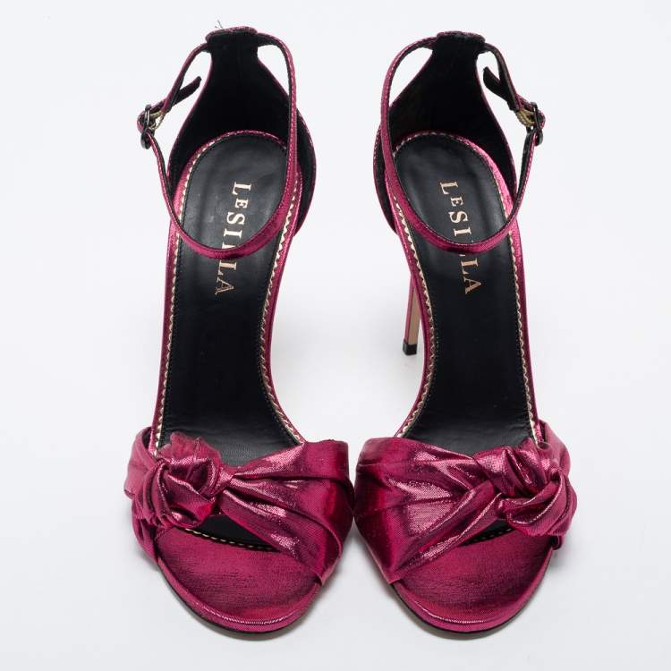 Pre Owned Le Silla Metallic Pink Fabric Ankle Strap Sandals Size 38