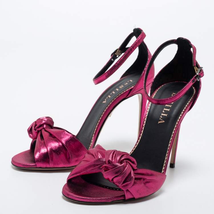 Pre Owned Le Silla Metallic Pink Fabric Ankle Strap Sandals Size 38