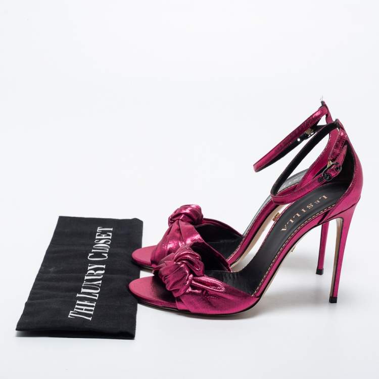 Pre Owned Le Silla Metallic Pink Fabric Ankle Strap Sandals Size 38