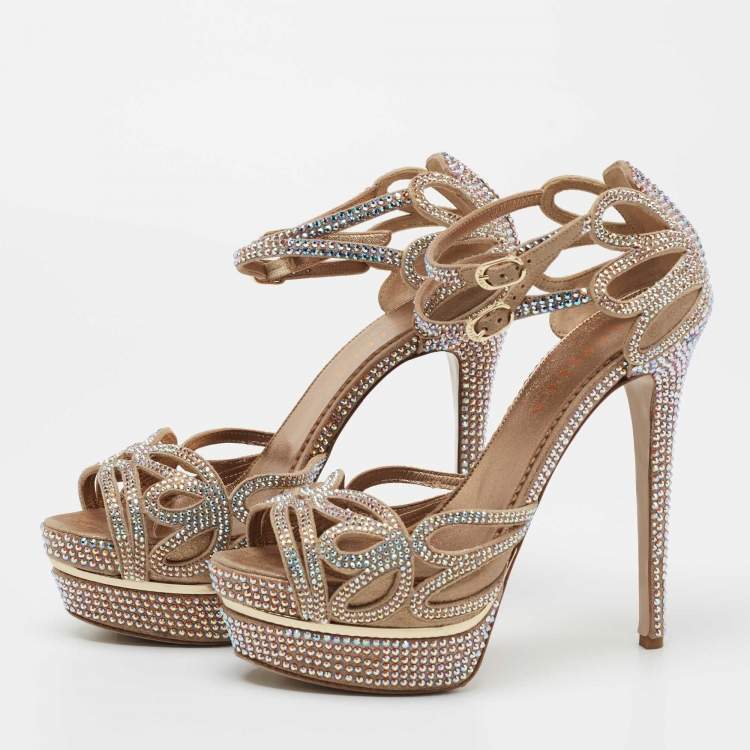 Pre Owned Le Silla Beige Suede Embellished Ankle Strap Sandals Size 36