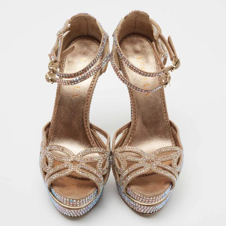 Pre Owned Le Silla Beige Suede Embellished Ankle Strap Sandals Size 36