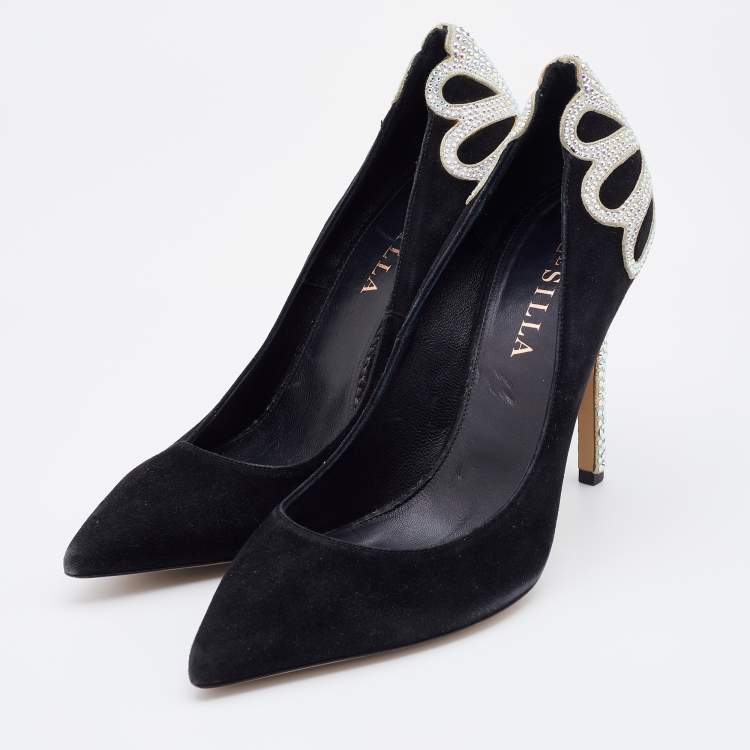 Pre Owned Le Silla Black Suede Crystal Embellished Pumps Size 38.5