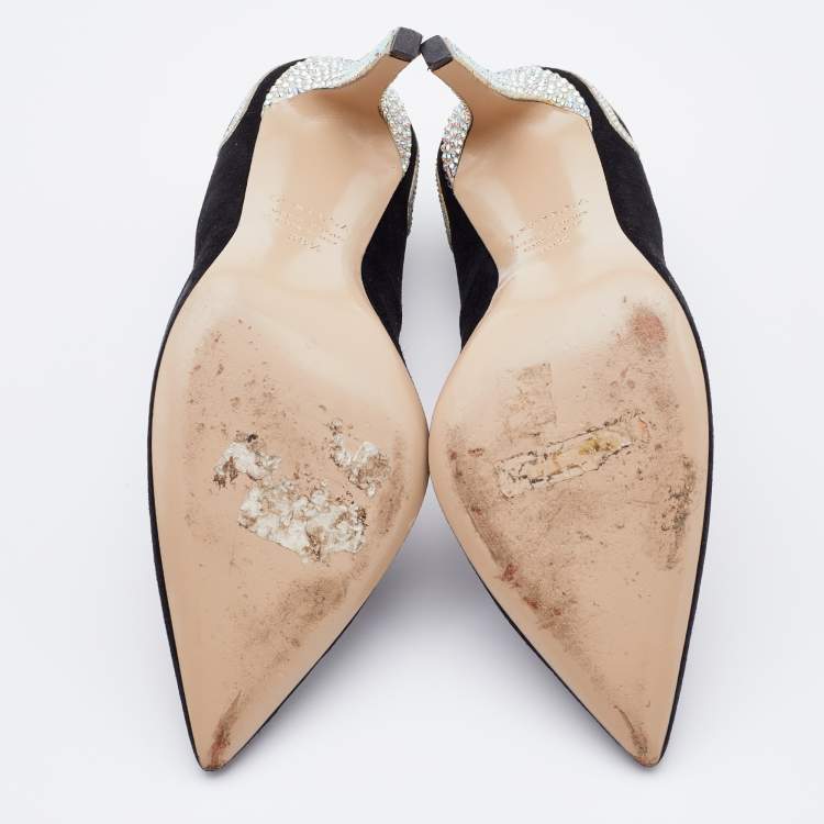 Pre Owned Le Silla Black Suede Crystal Embellished Pumps Size 38.5