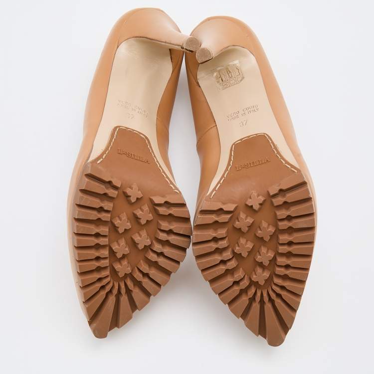 Pre Owned Le Silla Brown Leather Pointed Toe Platform Pumps Size 37