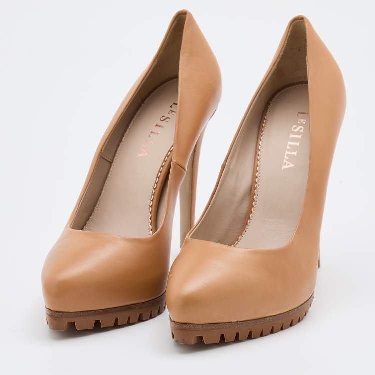 Pre Owned Le Silla Brown Leather Pointed Toe Platform Pumps Size 37